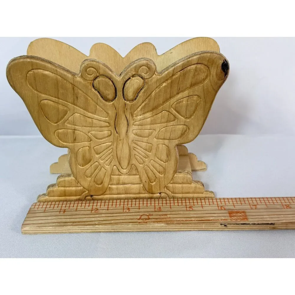 VTG Carved Wood Butterfly Napkin Letter Holder Table Stop Unfinished Paintable